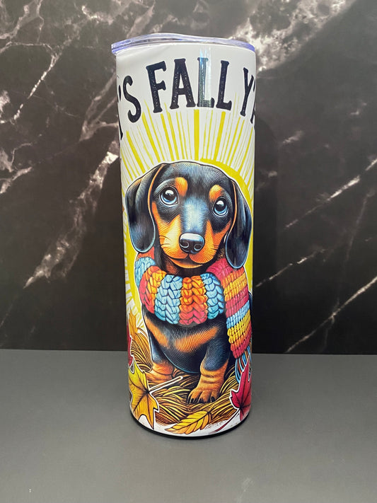 Black & Tan Dachshund "It’s Fall Y’all" - 20oz Tumbler Cup