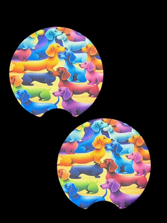 Colorful Dachshunds Car Coasters